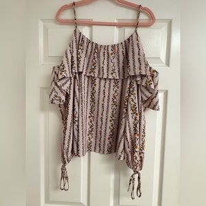 Moon River Floral Striped Off-Shoulder Blouse